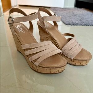Franco Sarto Tan Wedge Sandals with Cork Heel